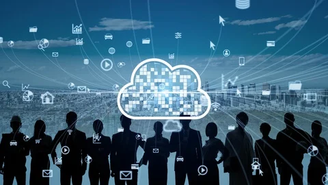 Cloud computing concept. Software as a Service. SaaS. Communication network. Stock Footage 130085873