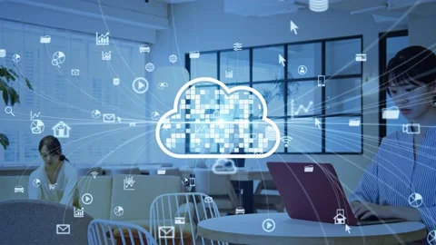 Cloud computing concept. Software as a Service. SaaS. Communication network. Stock Footage 134914478
