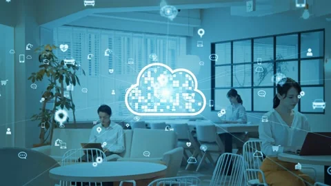Cloud computing concept. Software as a Service. SaaS. Communication network. Stock Footage 140624011