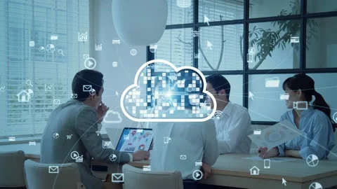 Cloud computing concept. Software as a Service. SaaS. Communication network. Stock Footage 142334866