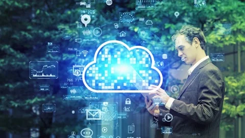 Cloud computing concept. Software as a Service. SaaS. Communication network. Stock Footage 147701087