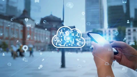Cloud computing concept. Software as a Service. SaaS. Mobile communication netwo Stock Footage 149903644