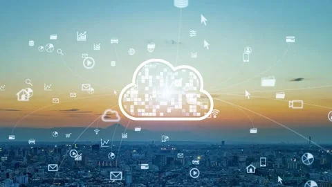Cloud computing concept. Software as a Service. SaaS. Communication network. Stock Footage 152543279