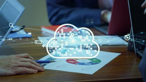 Cloud computing concept. Software as a Service. SaaS. Communication network. Stock Footage 168340889
