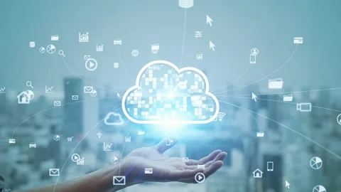 Cloud computing concept. Software as a Service. SaaS. Communication network. Stock Footage 168554954