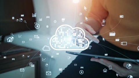 Cloud computing concept. Software as a Service. SaaS. Communication network. Stock Footage 168555033