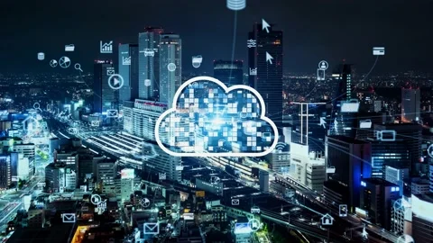 Cloud computing concept. Software as a Service. SaaS. Communication network. Stock Footage 168725634