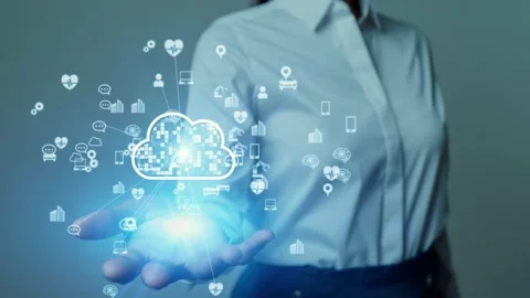 Cloud computing concept. Software as a Service. SaaS. Communication network. Stock Footage 169425927