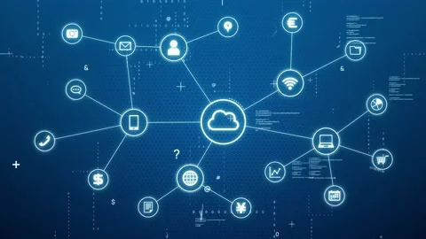 Cloud computing concept. Software as a Service. SaaS. Communication network. Stock Footage 177785597