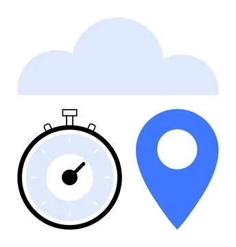 Cloud Computing Concept with Stopwatch Timing and Location Pin for Efficien.. Illustrazione stock