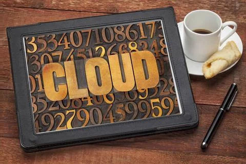 Cloud computing concept on tablet cloud computing concept - word in vintag... 写真素材