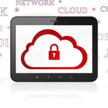 Cloud computing concept: Tablet Computer with Cloud With Padlock on display Stock Illustration