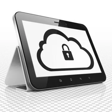 Cloud computing concept: Tablet Computer with Cloud With Padlock on display Illustrazione stock
