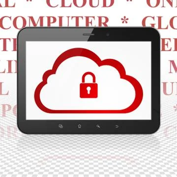Cloud computing concept: Tablet Computer with Cloud With Padlock on display Stock Illustration