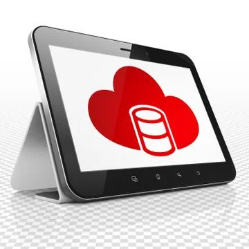 Cloud computing concept: Tablet Computer with Database With Cloud on display Stock Illustration