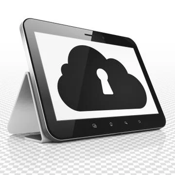 Cloud computing concept: Tablet Computer with Cloud With Keyhole on display Stockillustratie
