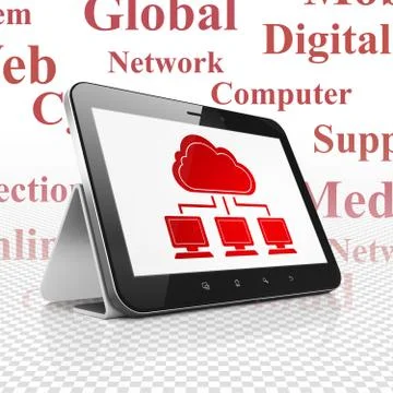 Cloud computing concept: Tablet Computer with Cloud Network on display Stockillustratie
