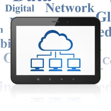 Cloud computing concept: Tablet Computer with Cloud Network on display Stock Illustration