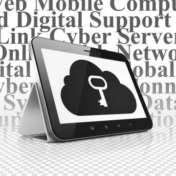 Cloud computing concept: Tablet Computer with Cloud With Key on display Stock Illustration