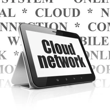 Cloud computing concept: Tablet Computer with Cloud Network on display Stock Illustration
