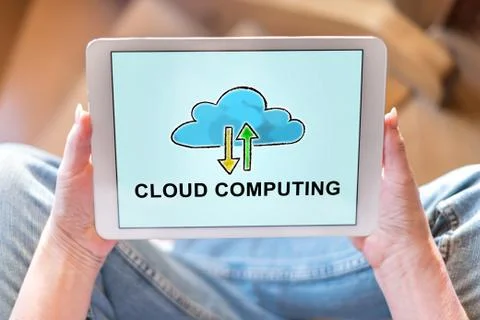 Cloud computing concept on a tablet Stock Photos