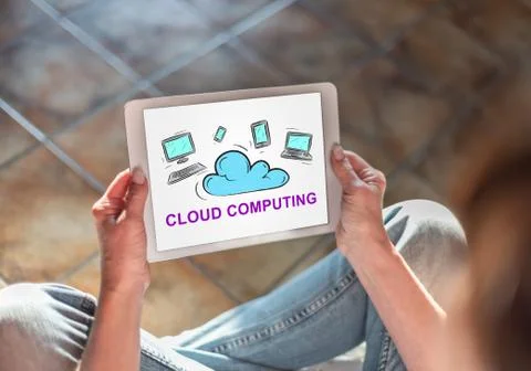 Cloud computing concept on a tablet Stock Photos