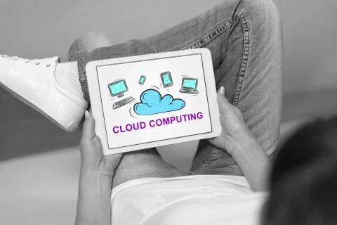 Cloud computing concept on a tablet Stock Photos