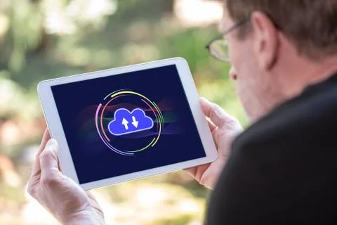 Cloud computing concept on a tablet Stockfoto's