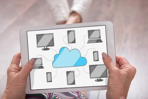 Cloud computing concept on a tablet 스톡 사진