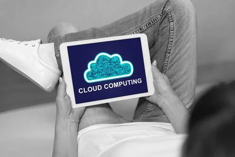 Cloud computing concept on a tablet 스톡 사진