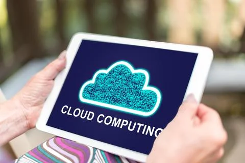Cloud computing concept on a tablet Stock Photos