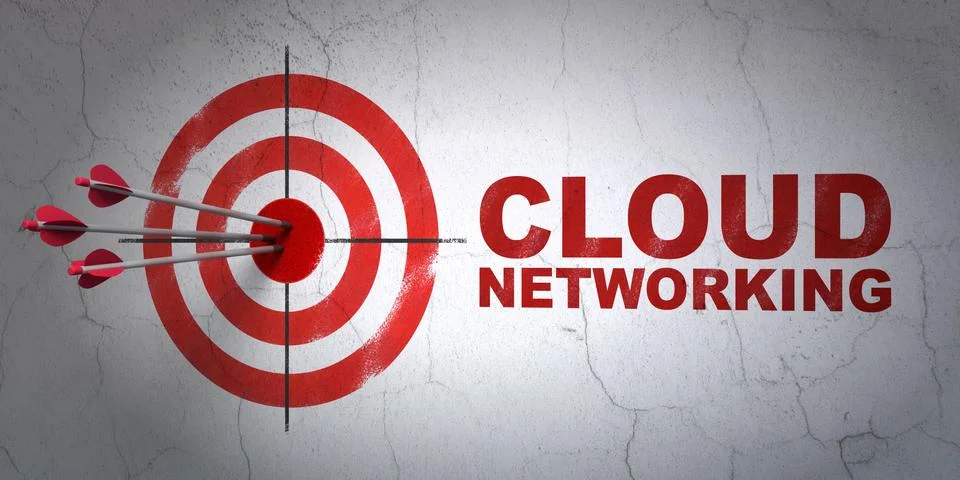 Cloud computing concept: target and Cloud Networking on wall background 스톡 일러스트