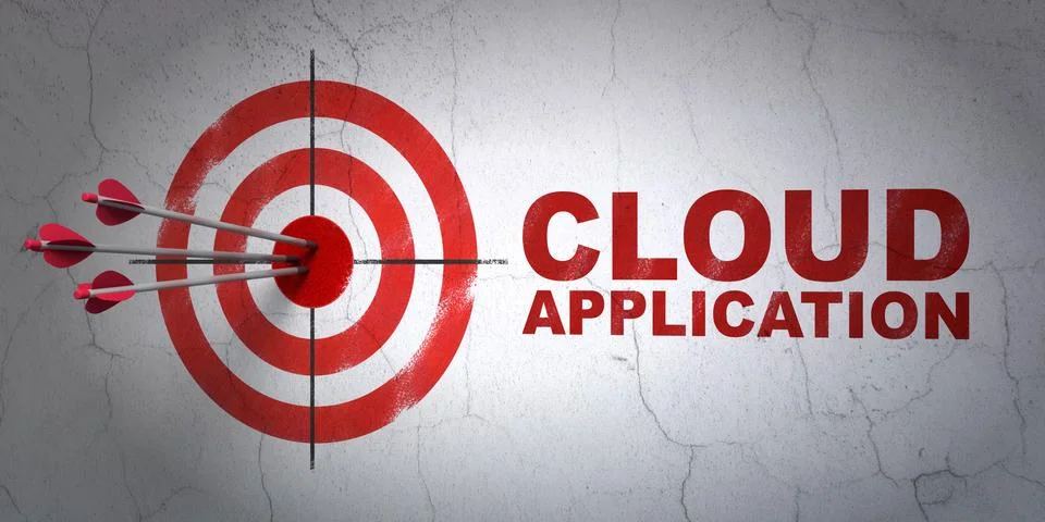 Cloud computing concept: target and Cloud Application on wall background Illustrazione stock