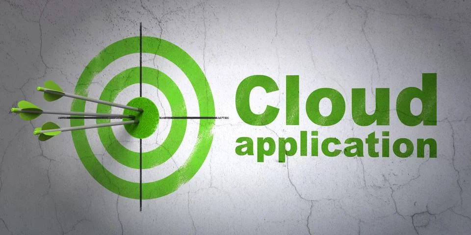 Cloud computing concept: target and Cloud Application on wall background Stock Illustration