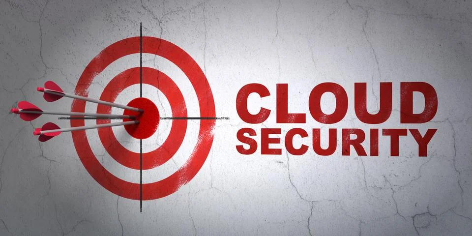 Cloud computing concept: target and Cloud Security on wall background Stock Illustration