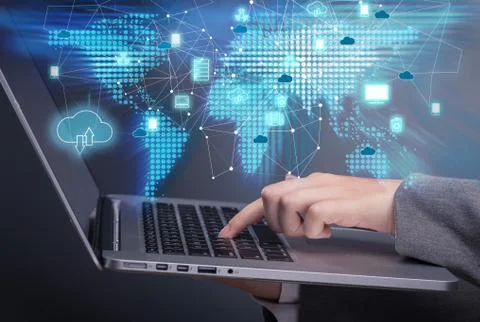 Cloud computing concept in technology collage Stock Photos
