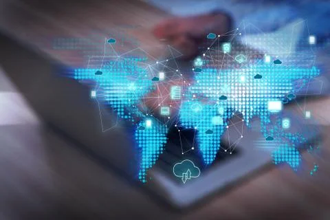 Cloud computing concept in technology collage Stock Photos
