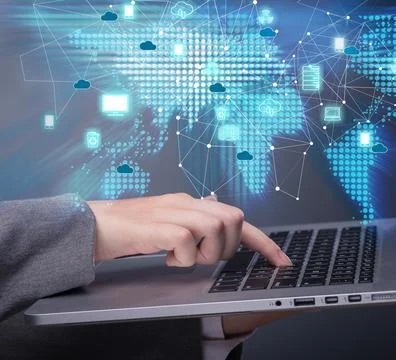 Cloud computing concept in technology collage Stock Photos