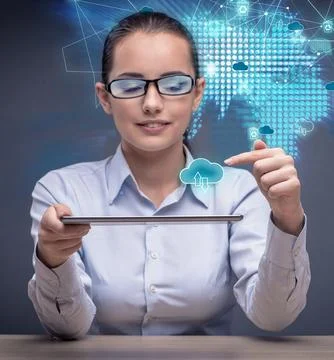 Cloud computing concept in technology collage Stock Photos