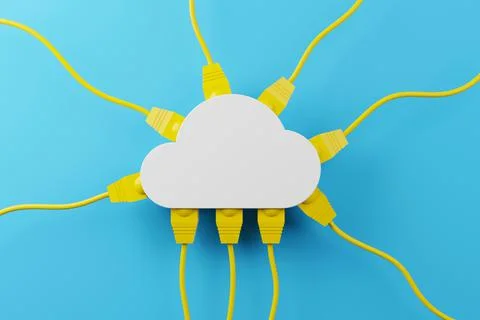 Cloud computing concept. Technology data center on cloud service. 3d renderin Stock Photos