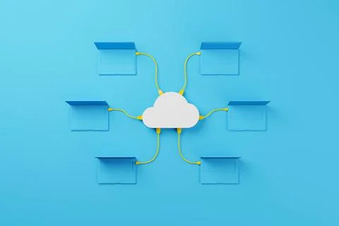 Cloud computing concept. Technology data center on cloud service. 3d renderin Stock Photos