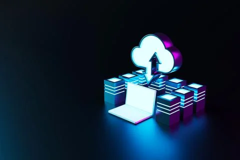 Cloud computing concept. Technology data center on cloud service. 3d renderin Stock Photos