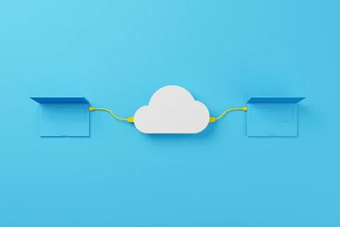 Cloud computing concept. Technology data center on cloud service. 3d renderin Stock Photos