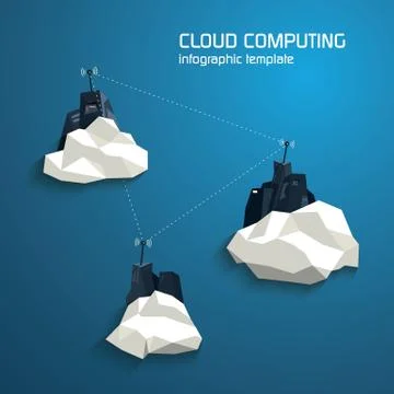 Cloud computing concept template with servers. Low polygonal modern design Stock Illustration