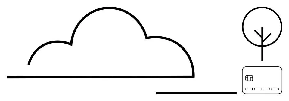 Cloud Computing Concept with Tree and Chip Card in Minimalist Style Stock Illustration