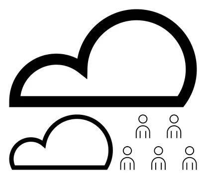 Cloud Computing Concept with Two Clouds and Six People Symbols in Black Lines Stockillustratie