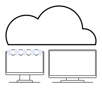 Cloud computing concept with two computer screens representing online stora.. Stock Illustration
