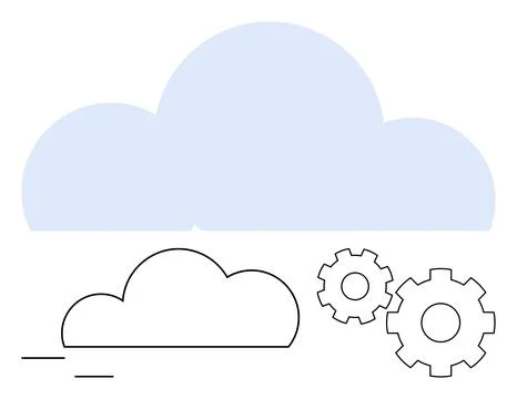 Cloud Computing Concept with Two Gears and Simple Cloud Icons in Minimalist.. Stock Illustration