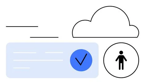 Cloud Computing Concept with User Avatar, Checkmark, and Cloud Icon in Mini.. 스톡 일러스트