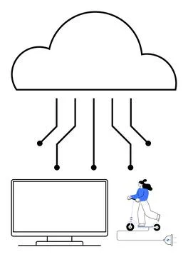 Cloud Computing Concept with User Charging Electric Scooter in Modern Techn.. Stock Illustration